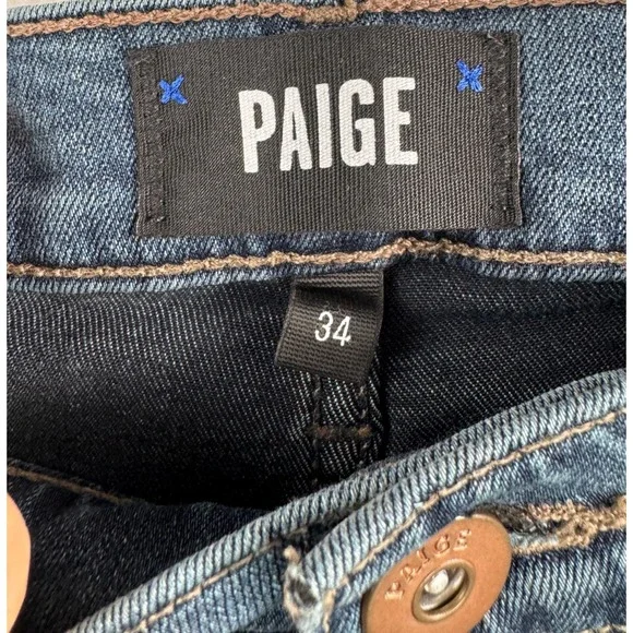 PAIGE Lennox Slim Fit straight leg Jeans Destructed Blue preppy stretchy Size 34